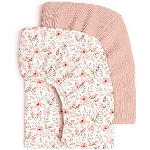 lulumoon Fitted Crib Sheets 2-Pack: Soft Muslin Cotton for Standard Crib - Boho Floral Print for Baby Girls Nursery Bedding & Gift
