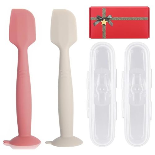Baby Diaper Cream Spatula with Case,2 Large Diaper Spatula with 2 Travel Case 1 Gift Box,Soft Butt Paste Spatula Baby Butt Spatula,Diaper Cream Applicator Diaper Rash Spatula Red Beige
