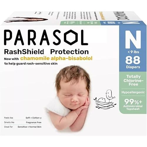 Parasol Newborn Disposable Baby Diapers, <9 lb, 88 Count, Soft Cotton-Like Feel, Absorbent Core, Flexible Waistband, Stretch Sides, Day & Night Comfort, Everyday Baby Care