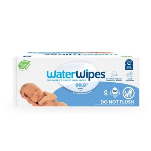 WaterWipes Plastic-Free Original Unscented 99.9% Water Based Baby Wipes - 360ct