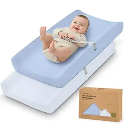 2-Pack Baby Changing Pad Cover for Girl, Boy - 34x18 Soft Viscose Derived from Bamboo Baby Diaper Changing Table Pad Cover Sheets, Neutral, Snug Fit Nursery Diaper Change Sheets (Blue Flax)