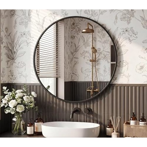 28 Inch Round Wall Mirror, Bathroom Mirrors for Over Sink Anti-Rust, Black