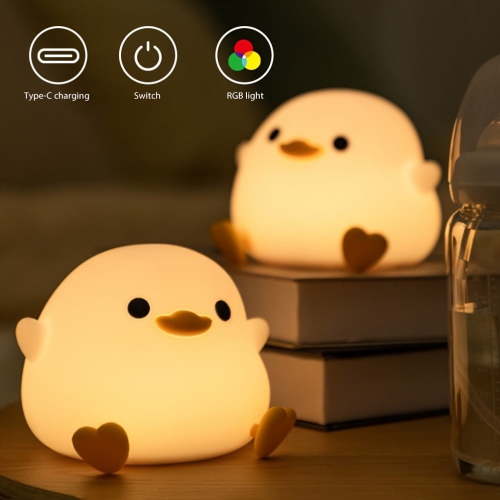 LAMJAD Cute Duck Night Light, Animal Silicone Nursery Rechargeable Dimmable Table Lamp,Ducky Bedside Lamp with Touch Sensor for Bedrooms,LED Night Light kawaii Room Desk Decors, 1pc
