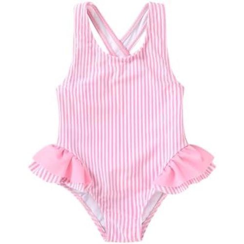 Toddler Swimsuit Girl Infant One Piece Swimwear Stripe Floral Summer Beach Bathing Suits with Bowknot