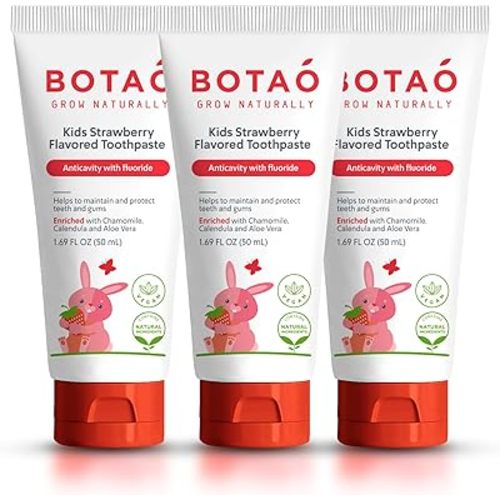 Kids Toothpaste | Natural Strawberry Flavored Anticavity Fluoride Toothpaste Maximum Cavity Protection| EWG Verified, Vegan, SLS Free, Safe to Swallow, Aloe Vera (3Pack)