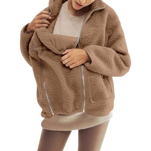 Maternity Coat Winter Cozy Carrier Mom Coats Sherpa Jacket | 3-In-1 Sherpa Fleece Jacket,Zipper Detachable Warm Attachment,Soft Daily Wear,Maternity and Kangaroo Carrier Coat Clothes