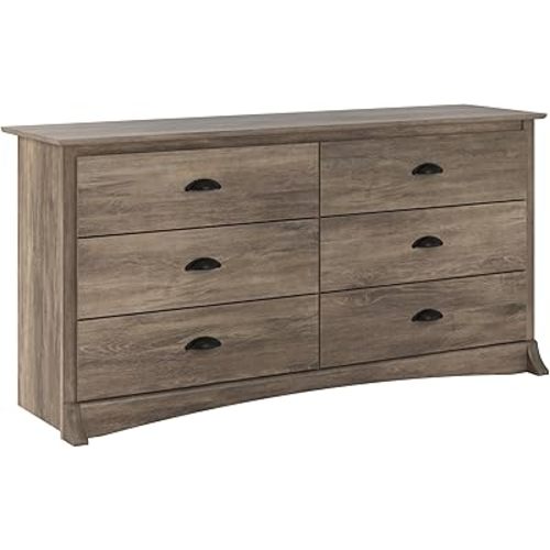 Prepac Sonoma 6-Drawer Double Dresser for Bedroom, Wide Chest of Drawers, Traditional Bedroom Furniture, 59" wide x 17.5" deep x 29" tall, Drifted Gray