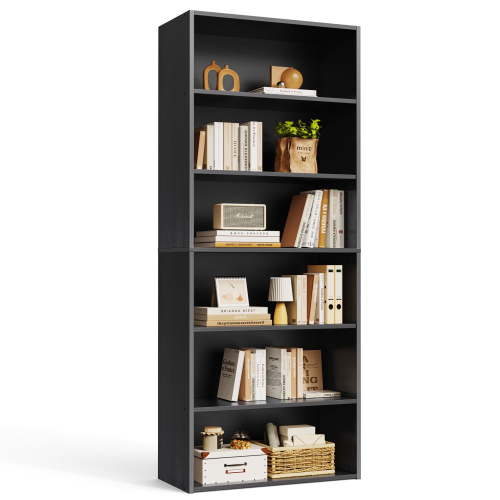 EDX 6 Tier Bookcase Storage, 63 Inch Large Tall Floor Standing Open Bookshelf for Home Office, Living Room, and Bedroom, Black
