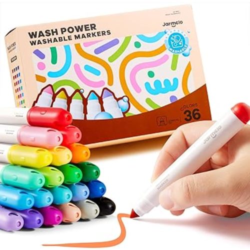 Jar Melo Washable Markers for Kids Toddlers, Safe Non-Toxic Water Based Markers for Age 3+, Coloring Art Supplies for Preschool Gift, 36 Colors