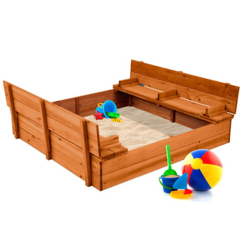 Kids Cedar Sandbox w/ Sand Screen, 2 Benches - 47x47in – Best Choice Products