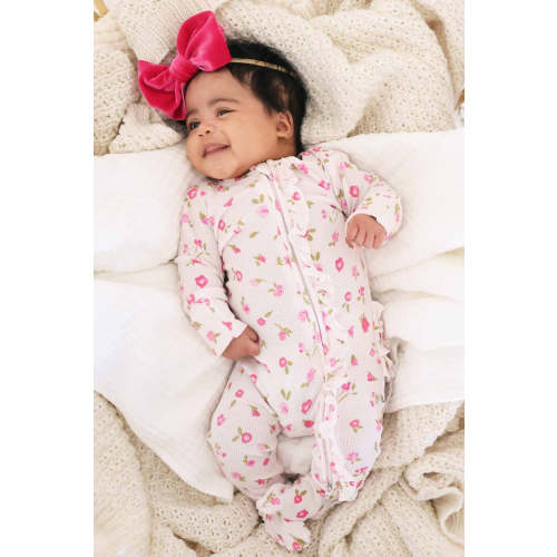 Penny's Posies Bamboo Waffle Zipper Ruffle One-Piece Footie | Caden Lane