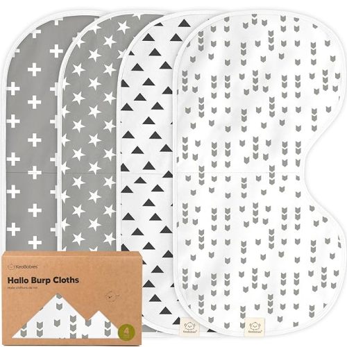 KeaBabies 4-Pack Baby Burp Cloths Baby Girl, Boy - Organic Cotton Burp Cloth for Babies, Extra Large, Absorbent, Soft Burping Cloths & Bibs Set, Newborn Burp Clothes, Thick Burp Rags (Nordic)