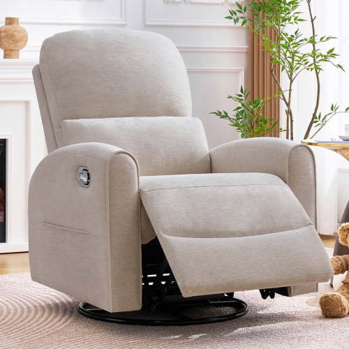 Aemeios Manual Recliner Swivel Chenille Chair with Adjustable Headrest