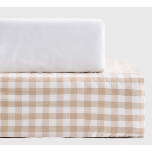 Organic Percale Gingham Crib Sheet 2-Pack in Cafe