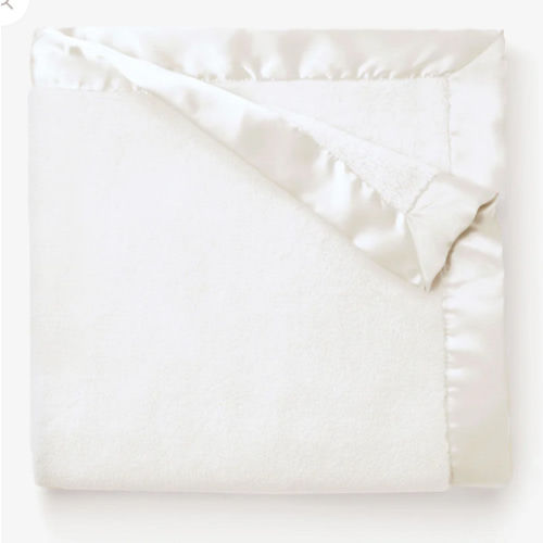 White Satin Trim Flannel Fleece Baby Stroller Blanket – Elegant Baby