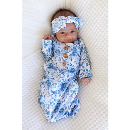 Betsy's Blooms Newborn Baby Knot Gown & Hat Set