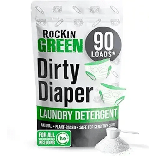 Rockin' Green Laundry Detergent, Plant based, All Natural Laundry Detergent Powder, Vegan and Biodegradable Odor Fighter, Safe for Sensitive Skin (Baby Cloth Diaper 90 Loads Unscented)