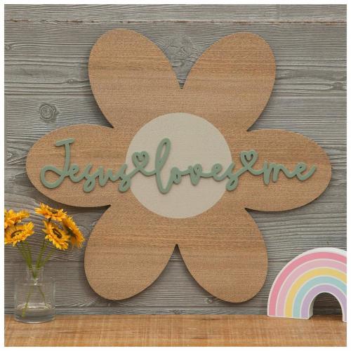 Jesus Loves Me Flower Wood Wall Decor