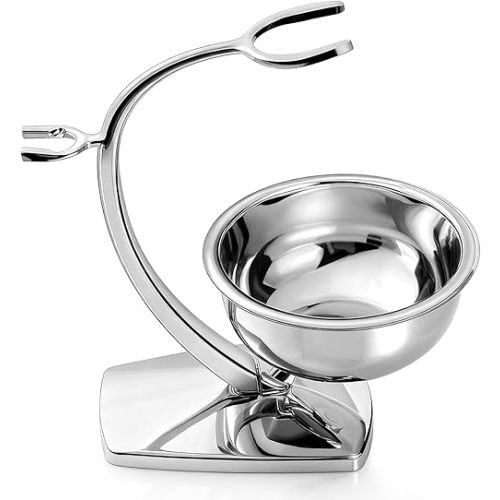 GRUTTI Shaving Bowl and Stand Set with Magnetic Base - 304 Steel Bowl & Chrome-Plated Alloy Stand, All-in-One Storage, Fits Most Razors & Brushes (Bowl & Stand Only)