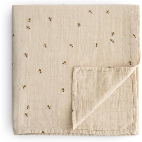mushie Muslin Baby Swaddle Blanket | 100% Organic Cotton (Bees)