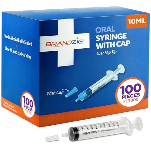 10ml Oral Syringe With Cap (100 Pack) | Oral Dispenser Without Needle, Luer Slip Tip | Individually Wrapped Medicine Dropper For Infants & Pets