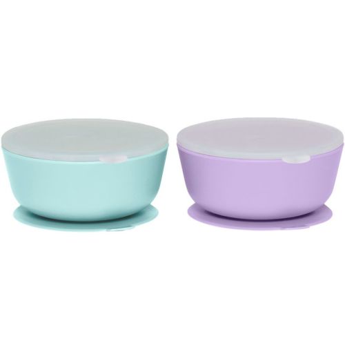 Weesprout Suction Bowls for Baby & Toddlers, 100% Silicone with Plastic Lid, 12 oz, Set of 2