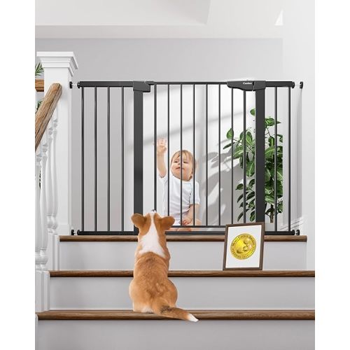 Cumbor 29.7-48" Baby Gate for Stairs, Mom's Choice Awards Winner-Dog Gate for Doorways, Auto Close Safety Pet Gate for Dogs Indoor, Easy Install Pressure Mounted Child Gate with Walk Thru Door, Black