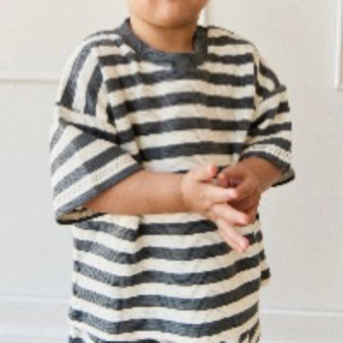 6-12M - Jamie Kay - Organic Cotton Waffle Leith Tee - Oliver Stripe Atlantic/Cloud
