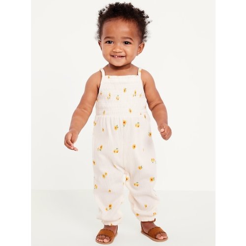Printed Sleeveless Smocked Jumpsuit for Baby