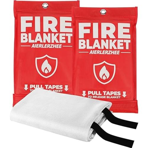 Fire Blanket 2 Pack 40"x40" – CE Certified Fiberglass, Heat Resistant to 1076°F – No-Mess Fire Suppression for Kitchen, Grill, Car, Camping & Home Safety