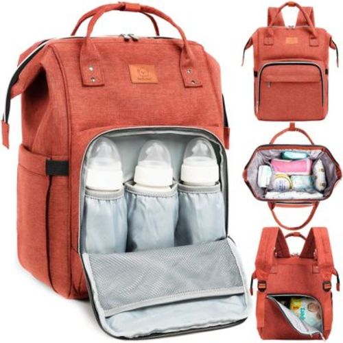 KeaBabies Original Diaper Bag Backpack, Multi Functional, Water-resistant, Large Baby Bags for Girls, Boys (Rustic Red)