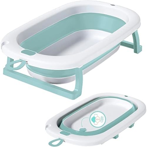 Lulyboo Collapsible Baby Bathtub - Portable, Lightweight, Foldable Newborn & Toddler Tub with Water Temperature Indicator, Built-in Shower Head, Safe BPA-Free Materials for 0-12 Months, Easy Storage