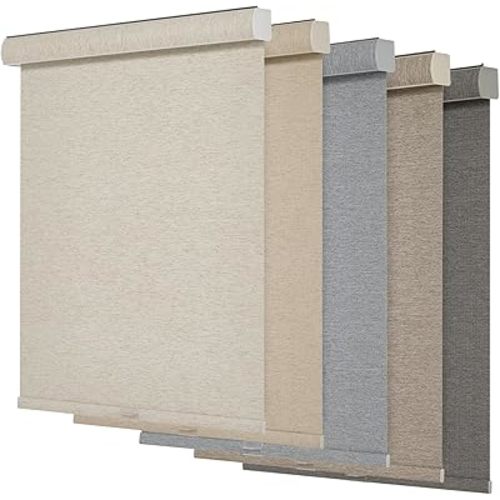 Persilux Blackout Roller Shades for Windows,Cordless,Linen Fabric,Roller Blinds for Windows,Thermal Insulated Fabric UV Protection,Window Shades for Home,Office,Bedroom,Door,Blackout-Cream,Custom Now