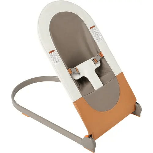Boon Slant Portable Baby Bouncer - Folding Baby Seat for Infants - Lightweight Portable Baby Chair with Machine Washable Fabric and 3-Point Harness - Tan
