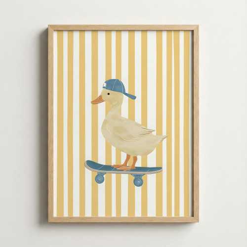 Skater Duck Print, Skateboarding Animal Wall Art, Cute Nursery Decor, Funny Duck Poster, Kids Room Print, Boys Room Decor