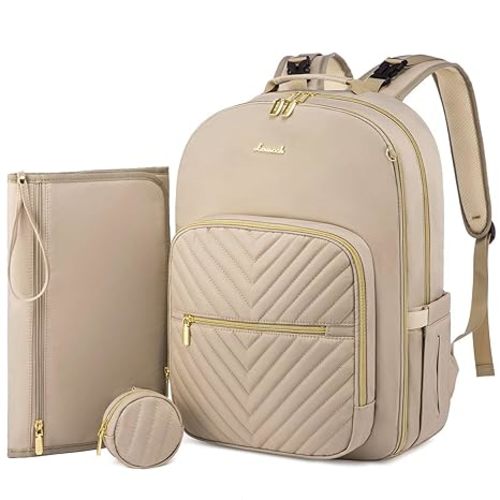 LOVEVOOK Diaper Bag Backpack, Quilted Baby Bag with Changing Pad & Pacifier Holder, Waterproof Travel Diaper Bags for Baby Boys Girls, Stylish and Large Capacity,Nude