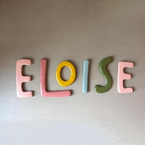 “Teddy” Clay Letters: Handmade Custom Name Sign, Retro Pastel Rainbow