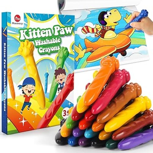 Mocoosy 18 Colors Jumbo Crayons for Toddlers 1-3, Mess-Free Washable Crayon with Coloring Book Set for Kids Ages 4-8, Non Toxic Crayons Kit Art Supplies Coloring Gift Travel Road Trip Activities