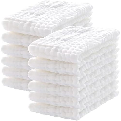 12 Pack Muslin Burp Cloths 100% Cotton Muslin Cloths Large 20''x10'' Extra Soft and Absorbent Baby Burping Cloth - White