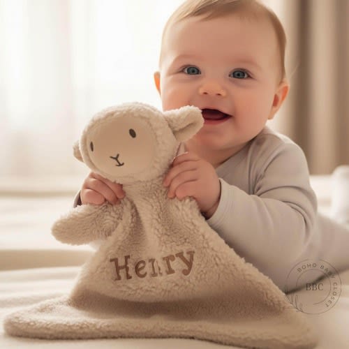 Personalized Animal Lovey, Personalized Lovey, Bear Lovey, Lamb Lovey, Embroidered Name, Newborn Gift, Plush Toy Custom Baby Name Z214