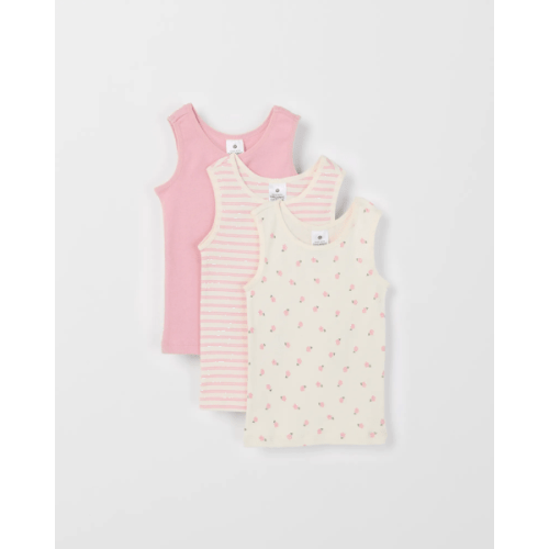 Baby Organic Cotton 3 Pack Print Rib Vest - Ditsy Floral