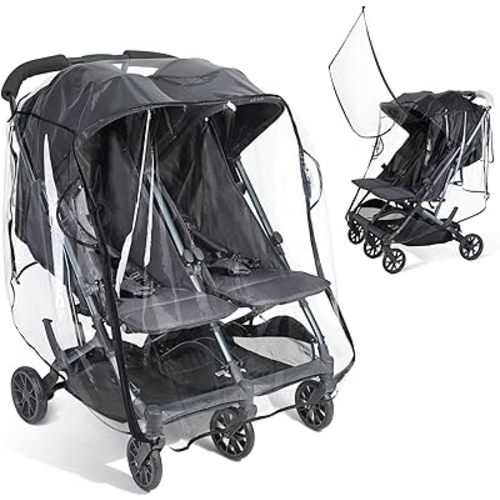 IvyWind Double Stroller Rain Cover, Universal Stroller Cover for Side by Side Baby Stroller, Breathable Weather Shield for All-Weather Protection from Rain/Snow/Dust