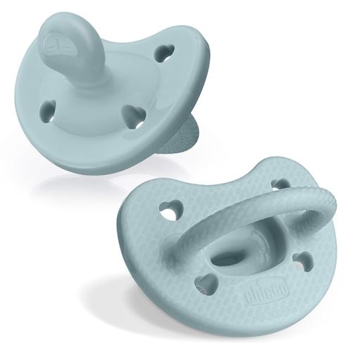 Chicco PhysioForma Luxe Orthodontic Pacifier for Babies 6-16 Months, One-Piece 100% Soft Silicone, Supports Breathing, Textured Shield & Handle, Sterilizing Case, BPA Free, 2-Pack, Coastal Blue