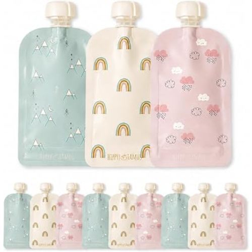 Hippypotamus Reusable Baby Food Pouches for Toddlers - BPA Free Food Grade - Dishwasher & Freezer Safe - Baby Food Containers - Refillable Squeeze Pouch For Applesauce & Yogurt - 12 Pack (Rainbows)