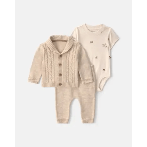 Baby Boy 3-Piece Cotton Sweater Layering Set - Cream | Carter's