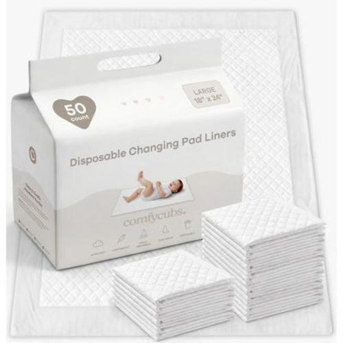 Comfy Cubs Baby Changing Pad Liners 17.7" x 24" Large 50 Pack - Ultra Absorbent Disposable Pad