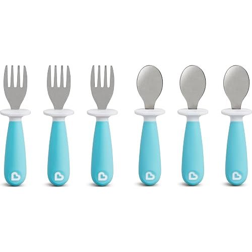Munchkin® Raise™ Toddler Fork and Spoon Utensil Set, Rest Keeps Tip Off Table, BPA Free, 6 Pack, Blue
