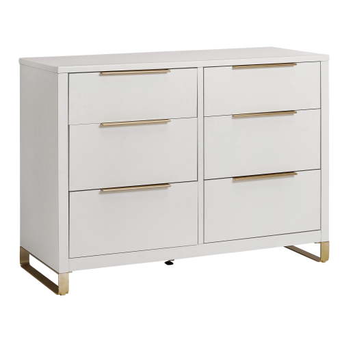 MoDRN Glam 6 Drawer Dresser, Bianca White with Satin Brass