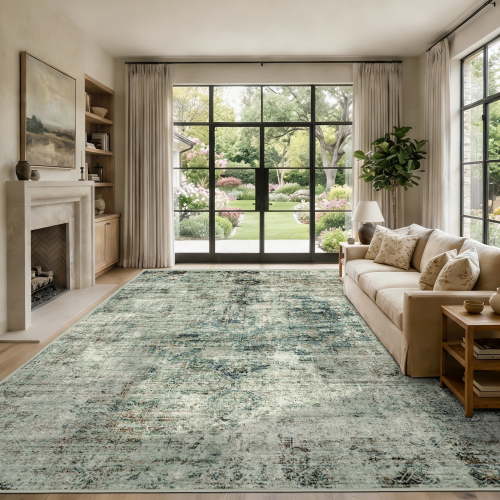 ATHOPE 5x7 Area Rug, Vintage Boho Medallion Rugs Non-Slip Soft Low Pile Washable Rug Large Distressed Rug Indoor Retro Carpet for Living Room Bedroom Dining Room Home Office, Moss Green