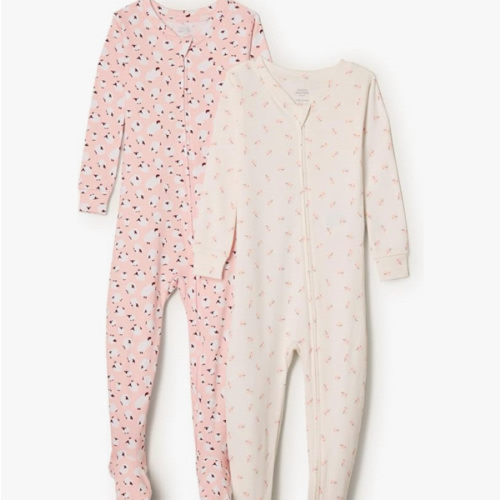 Amazon Essentials x Sofia Grainge Unisex Toddlers and Babies' Snug-Fit Cotton Footed Pajamas, Pack of 2 - NEWBORN